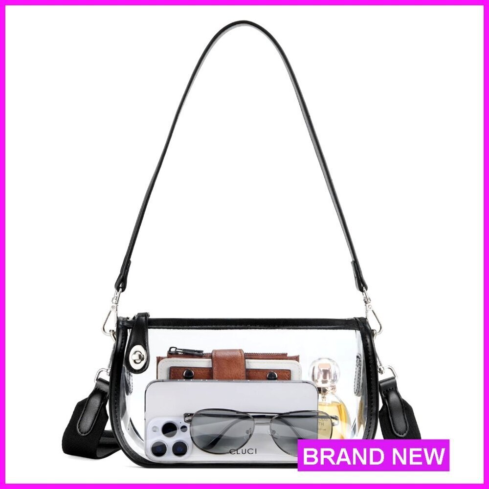 Clear Stadium Approved Crossbody Bag, PVC Leather, Adjustable Straps